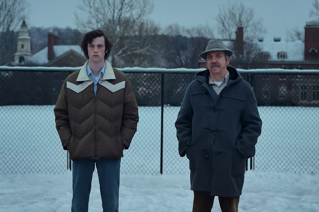 Dominic Sessa and Paul Giamatti in "The Holdovers"