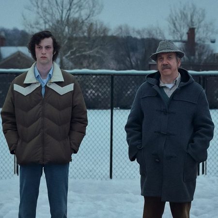 Dominic Sessa and Paul Giamatti in "The Holdovers"