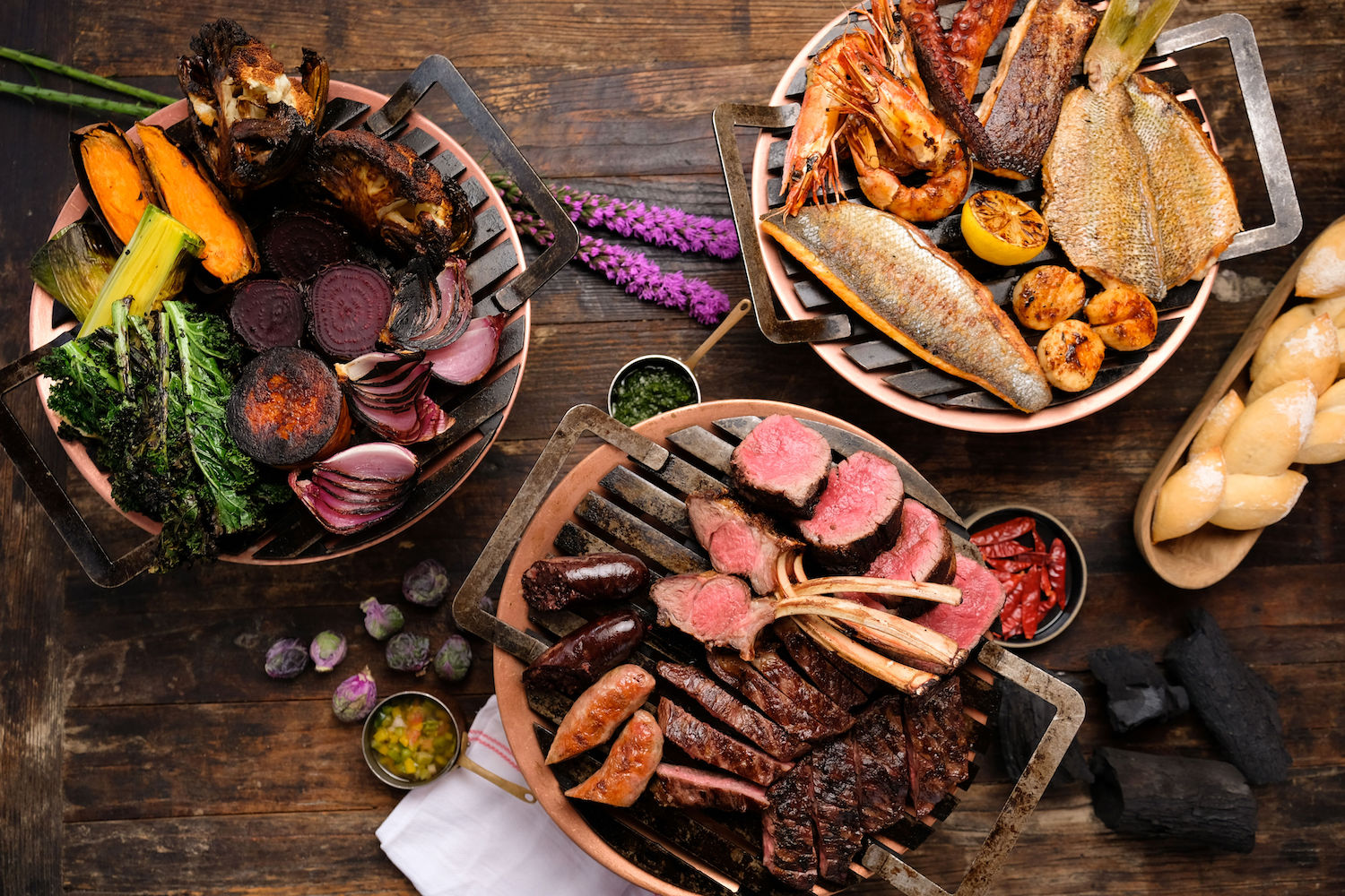 Plate of meat, seafood and vegetables 