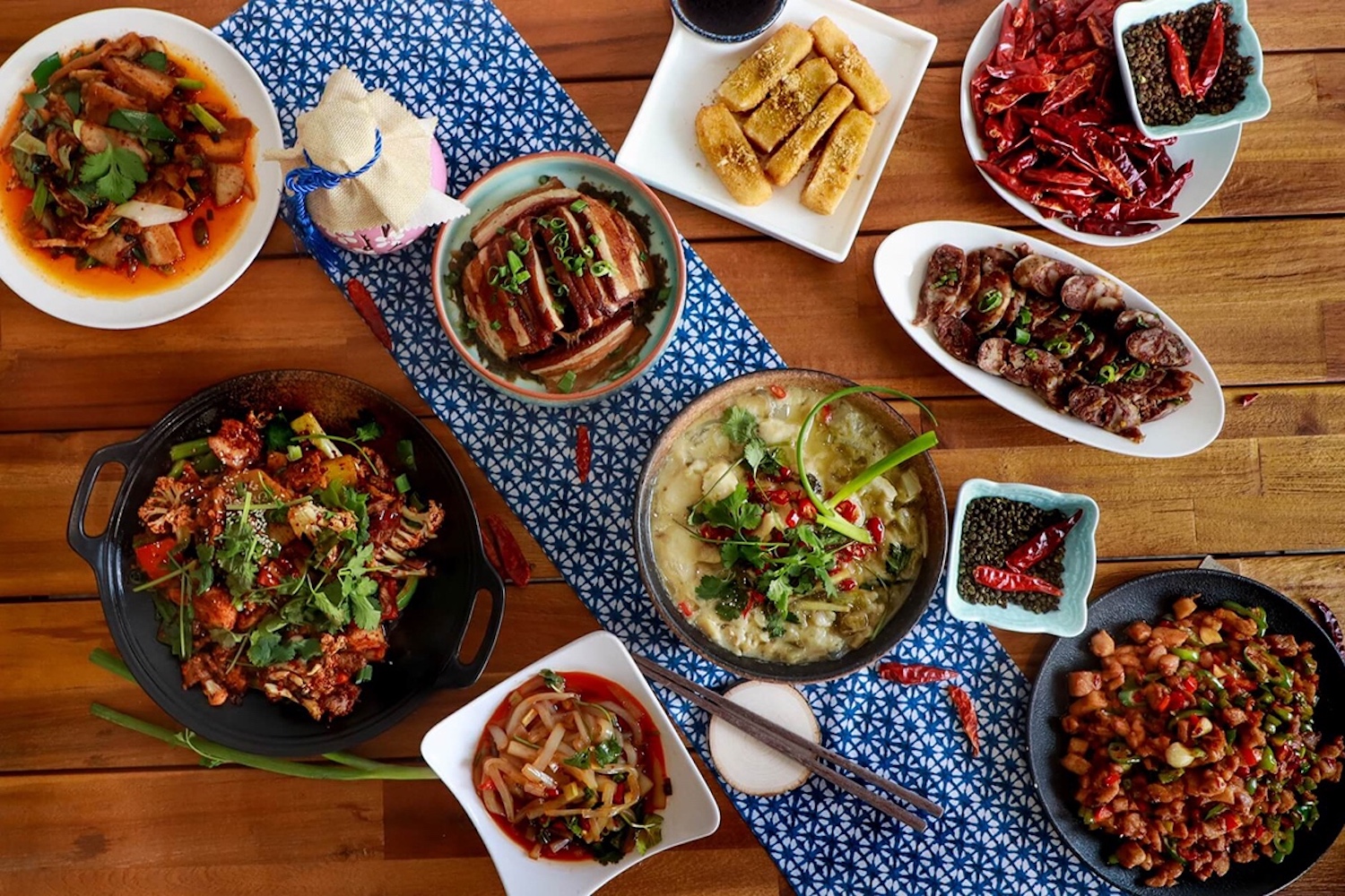 Spread of food on a table where to eat in houston