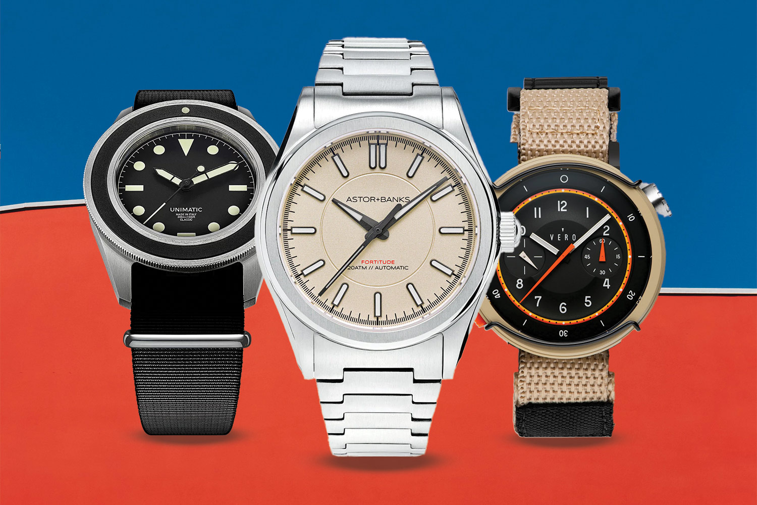 A black watch, a silver watch and a brown watch
