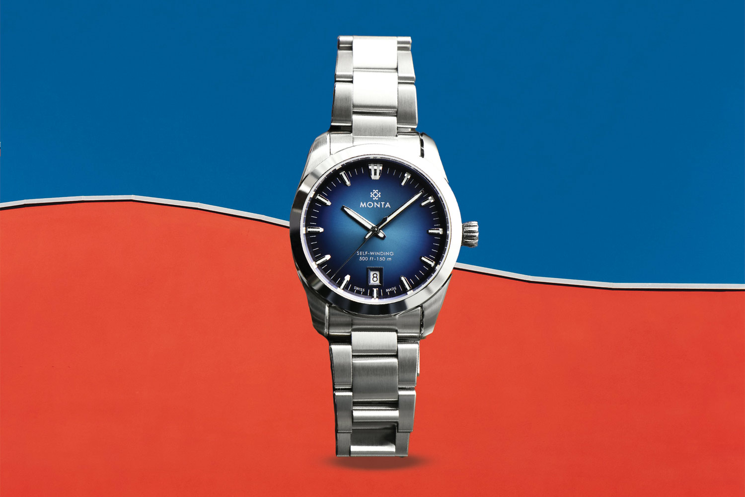 Silver and blue watch