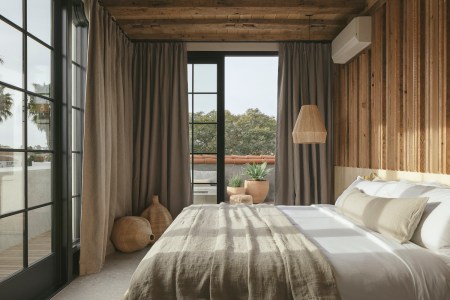 Brown and white hotel room