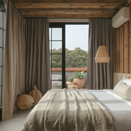 Brown and white hotel room