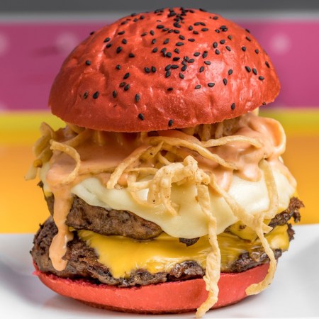 Cheeseburger with a pink bun