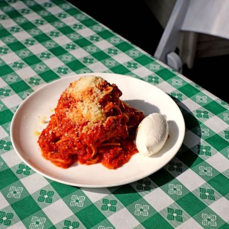 Plate of spaghetti with sauce from Tonari in D.C. that's inspired by "The Bear"