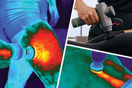 Hyperice's new massage gun heated attachment going to work on sore muscles.