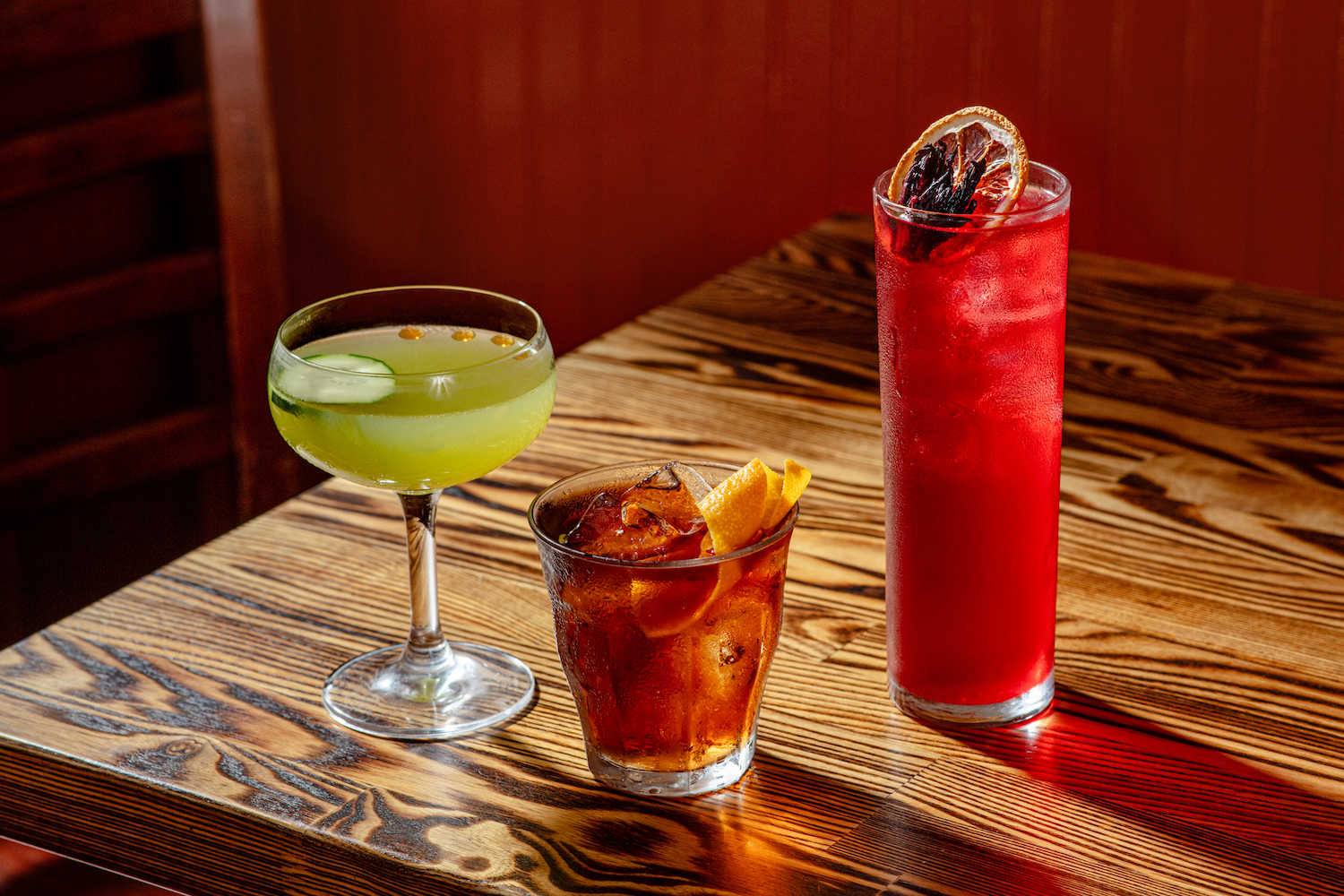 Three cocktails on a table