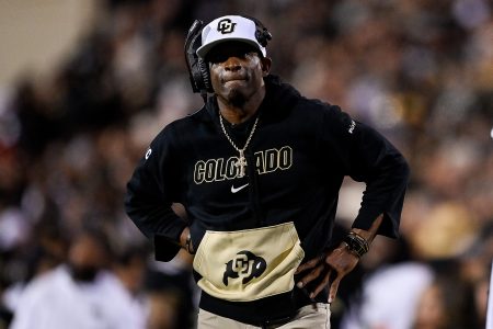 Deion Sanders coaching the Colorado Buffaloes.