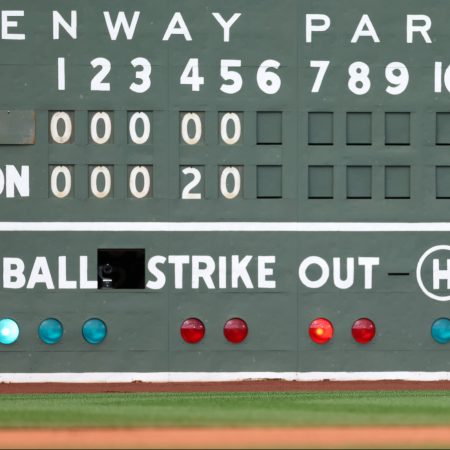 The Green Monster at Fenway Park.