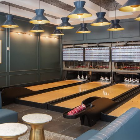 The duckpin bowling lanes at T-Sqaured Social.