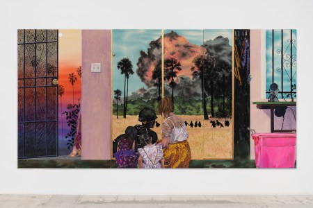 Acrylic painting hanging in museum