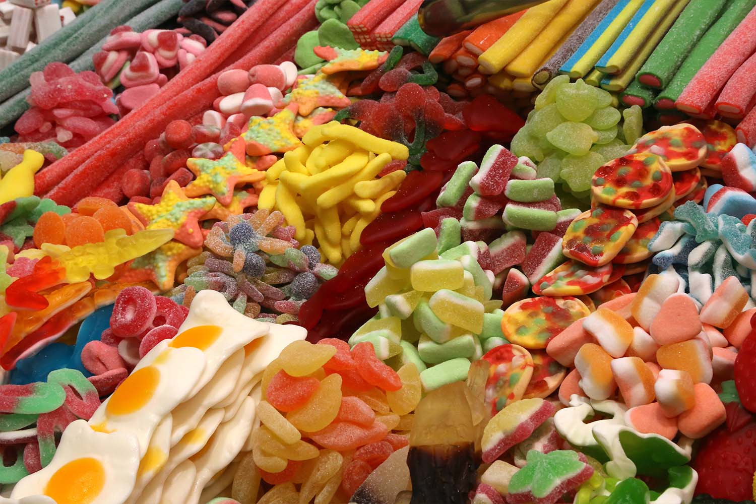 A candy stall at Mercado de la Boqueria