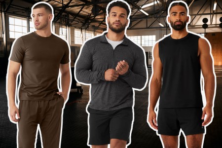 a collage of models in Alo Yofa against a gym background