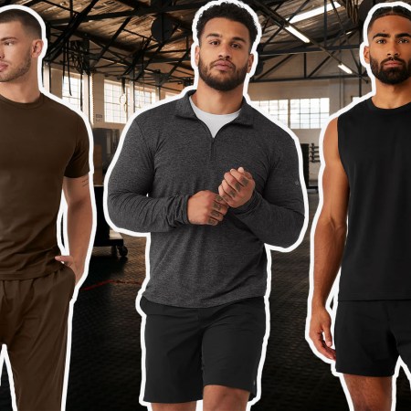 a collage of models in Alo Yofa against a gym background