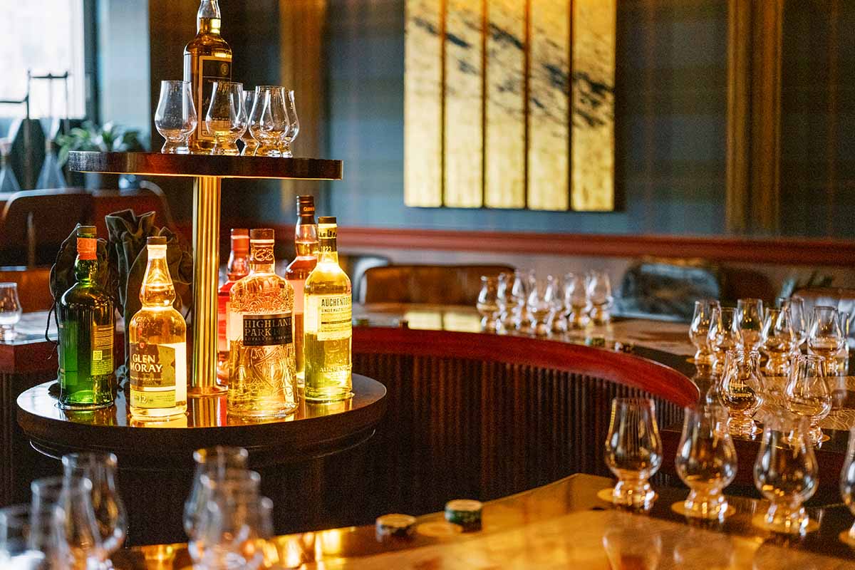 A bar and table at Braeburn's NY office