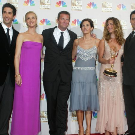 The cast of "Friends" at the 54th Annual Emmy Awards in 2002.