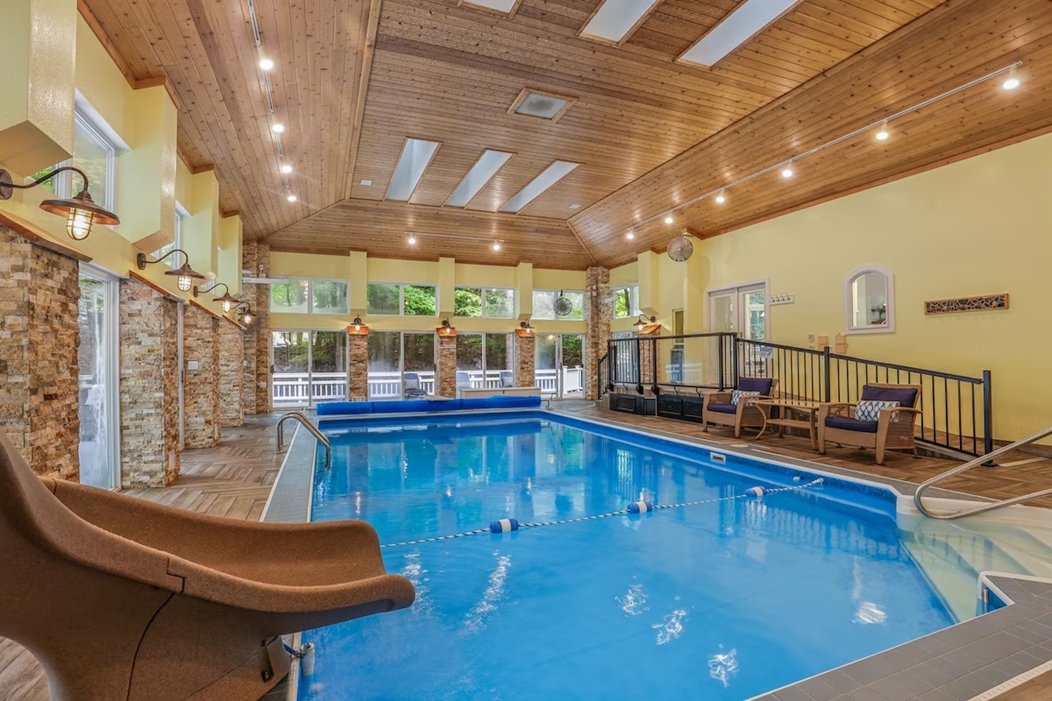 Indoor pool with a slide