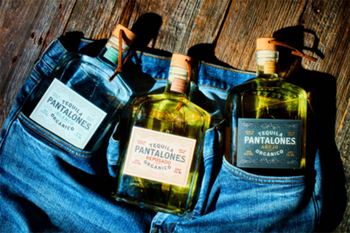 three bottles of Pantalones tequila