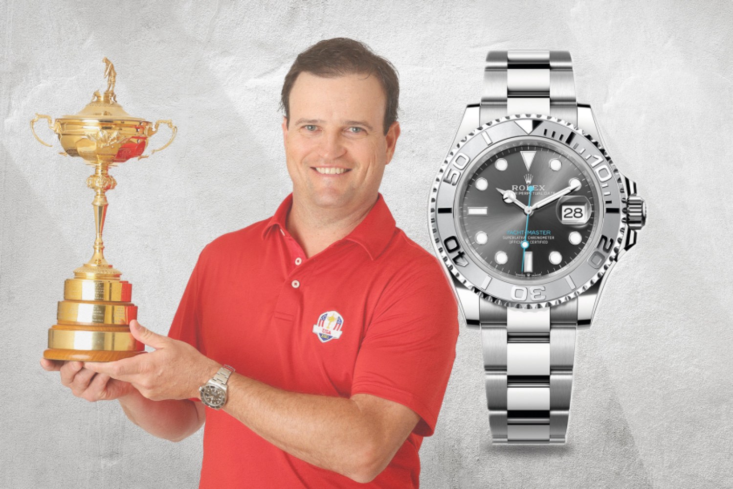 Zach Johnson next to silver and black watch