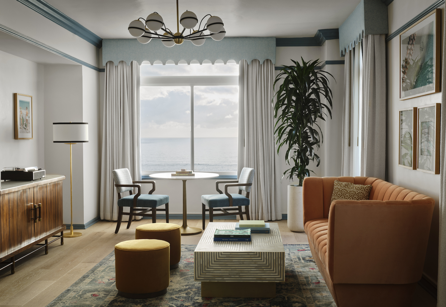 The Georgian's suite living room with Art Deco design details