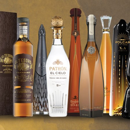 tequila bottles on gold texture background