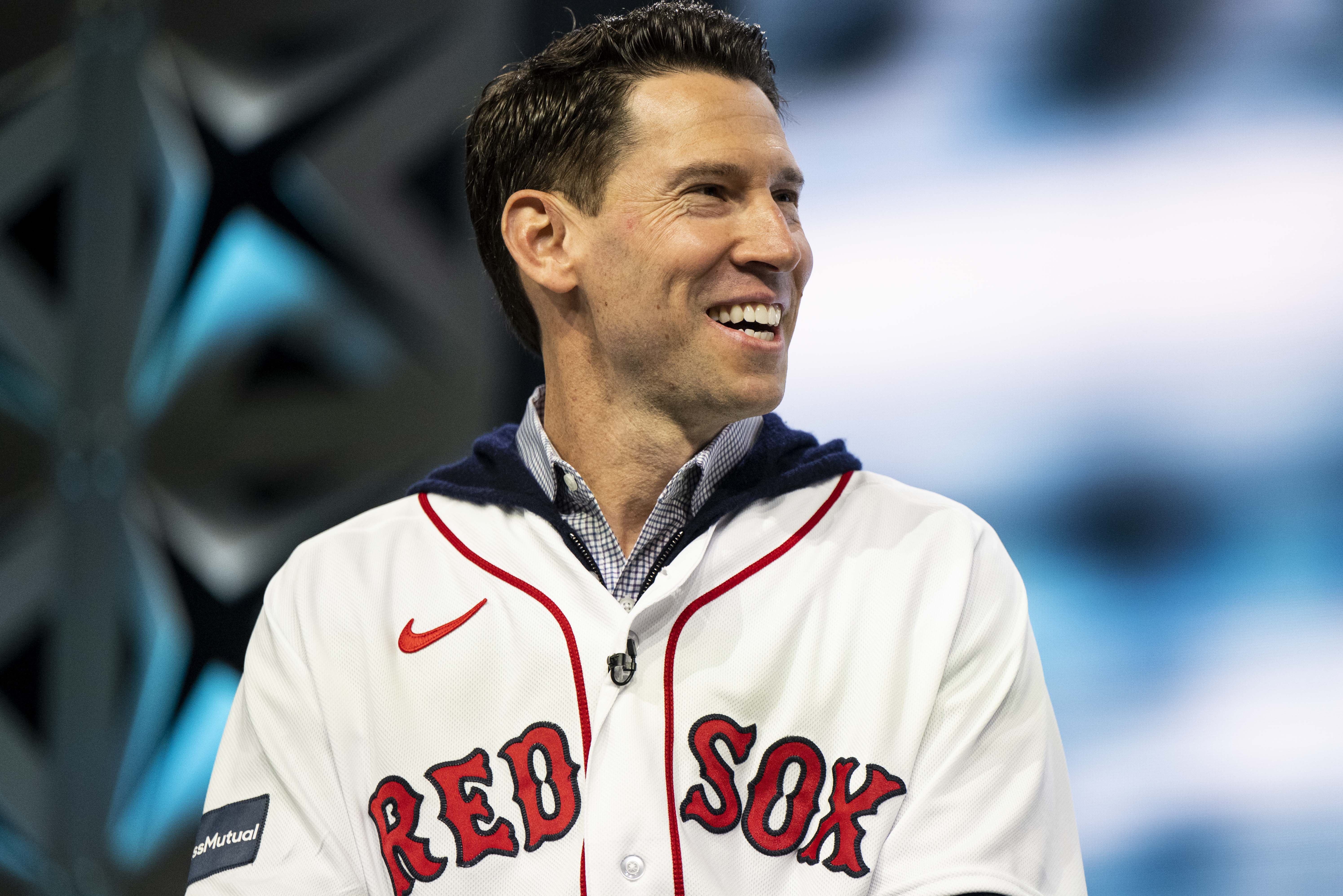 Former Rex Sox pitcher Craig Breslow speaks at a team event in 2023.