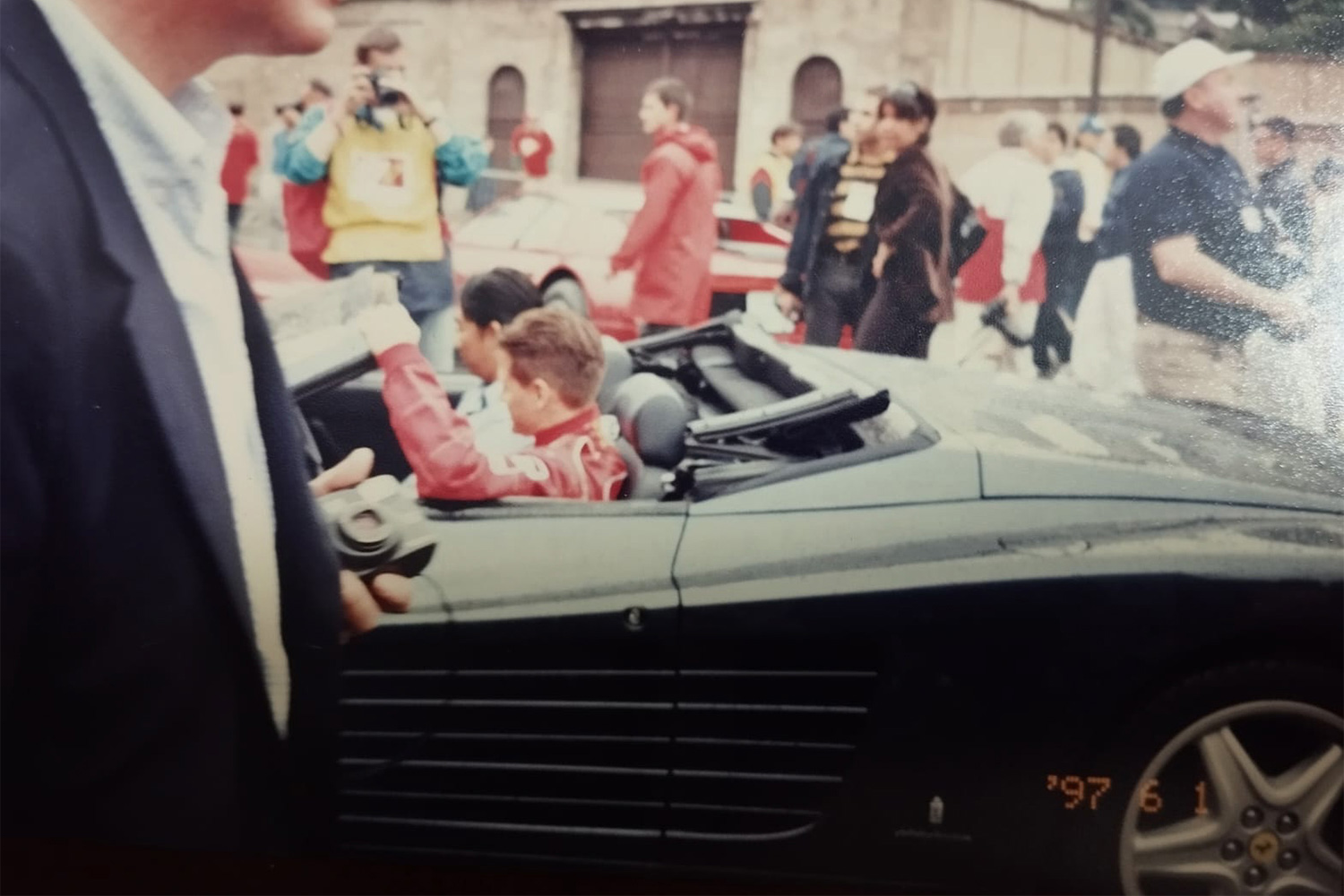 A 1994 Ferrari 512 TR Spider at the Ferrari 50th Anniversary event in Rome in June 1997, with the car’s owner and F1 driver Nicola Larini