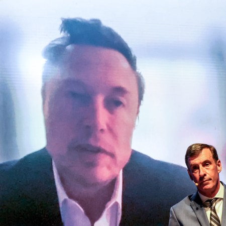 Giant projection of Elon Musk's face