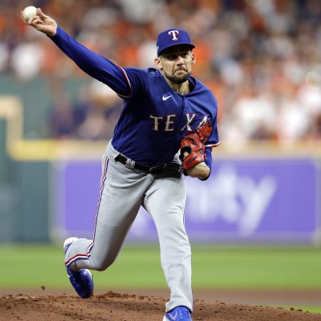 Texas ace Nathan Eovaldi throws a pitch.