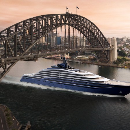 The Somnio residential ship in a rendering under the Sydney Harbour Bridge