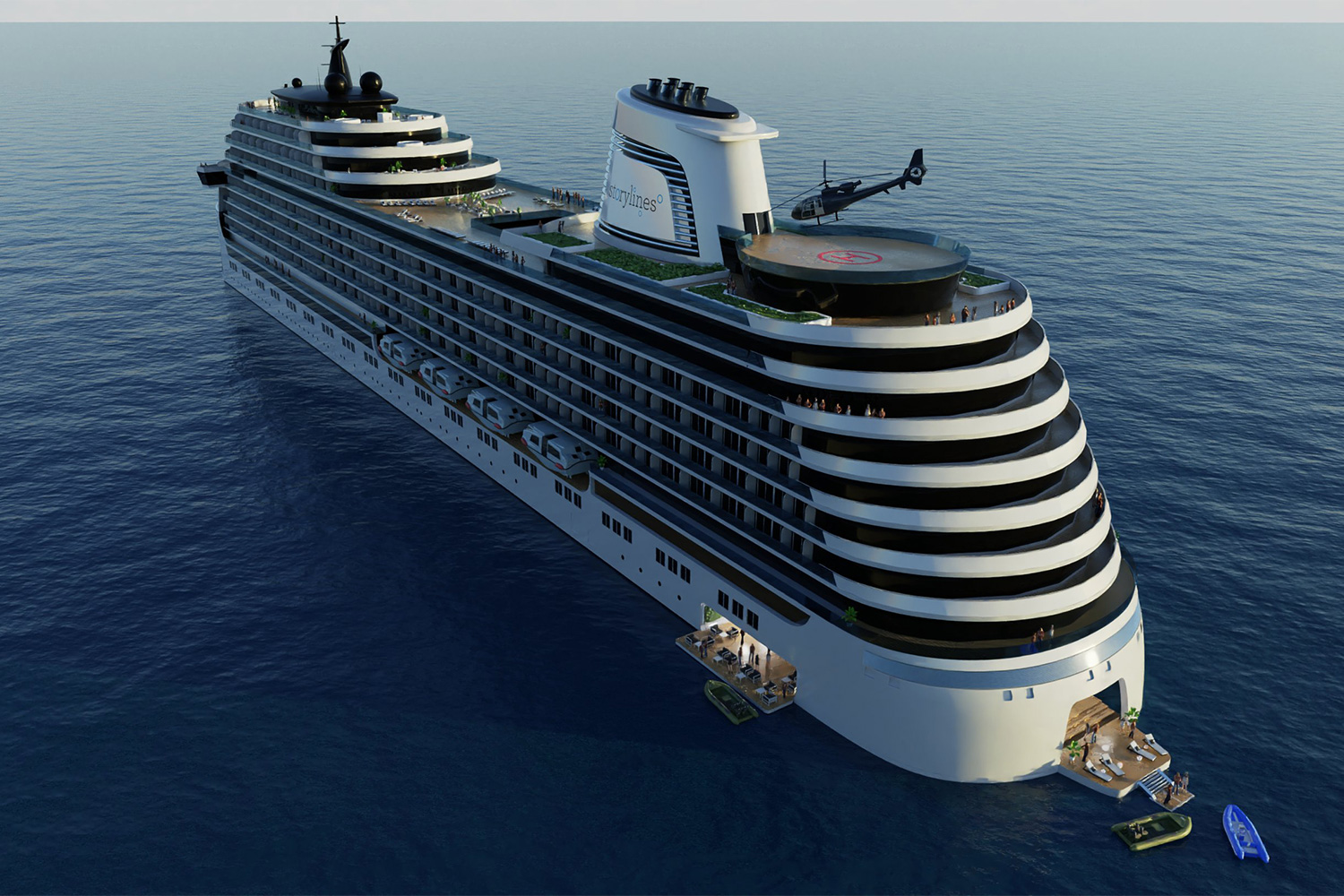 A rendering of the Storylines Narrative, a residential ship that's set to sail in 2026