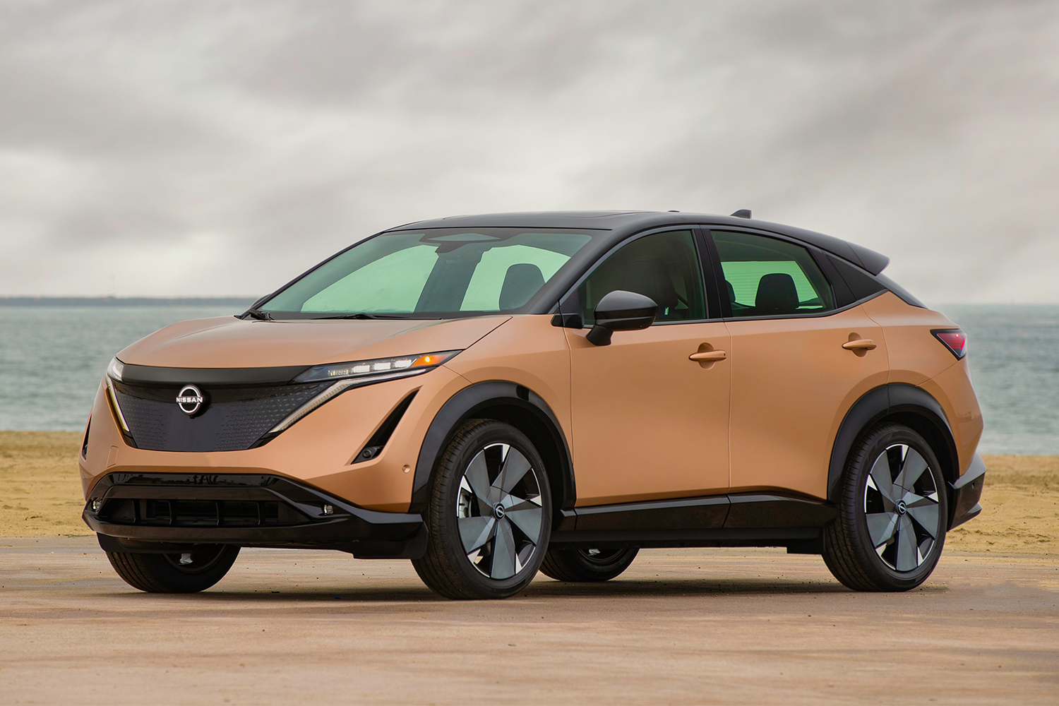 The Nissan Ariya with a rose-gold paint job