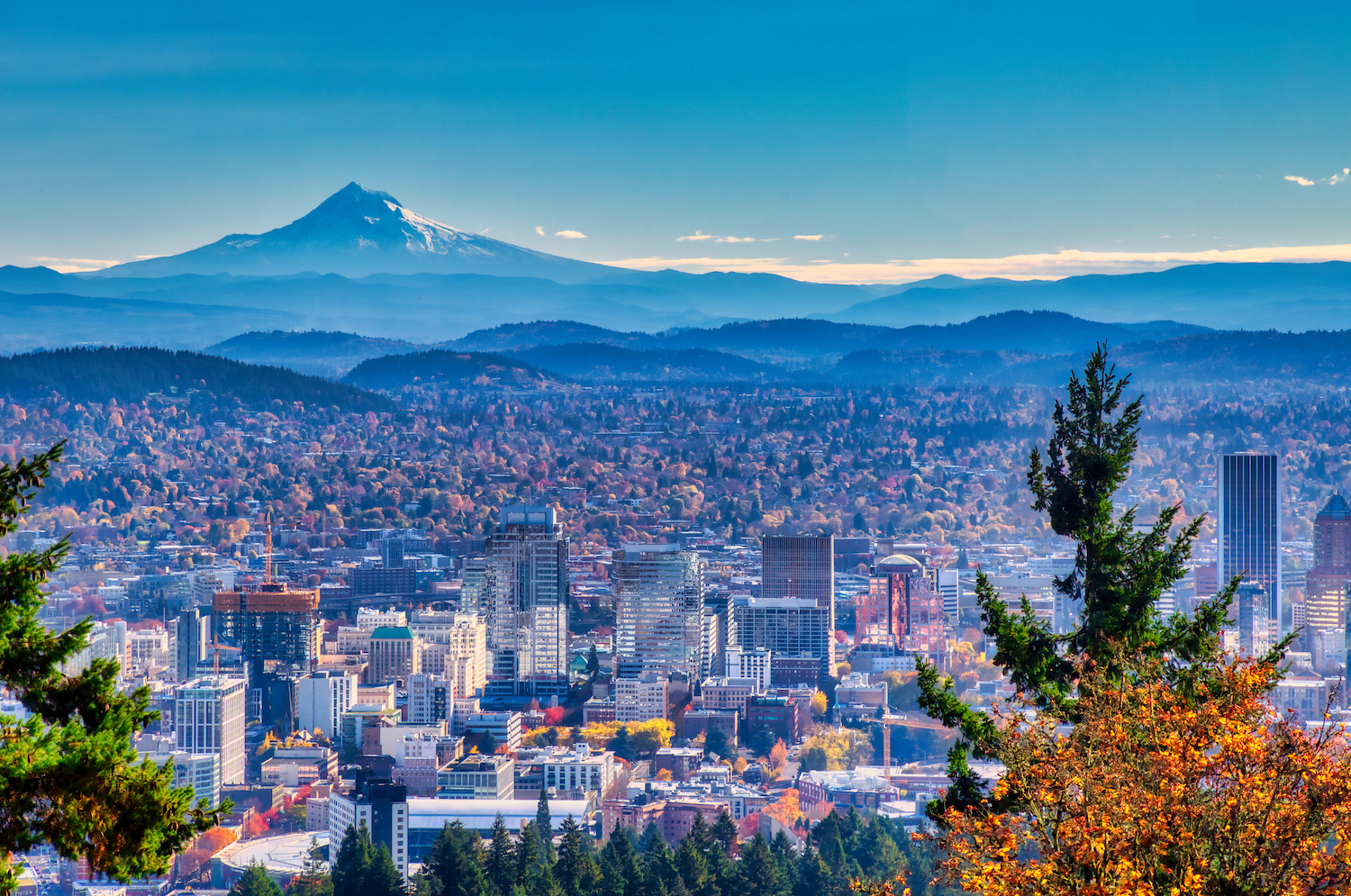 Aerial view of Portland, Oregon take in Autumn