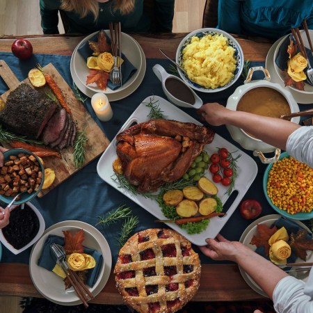 Thanksgiving dinner spread on table