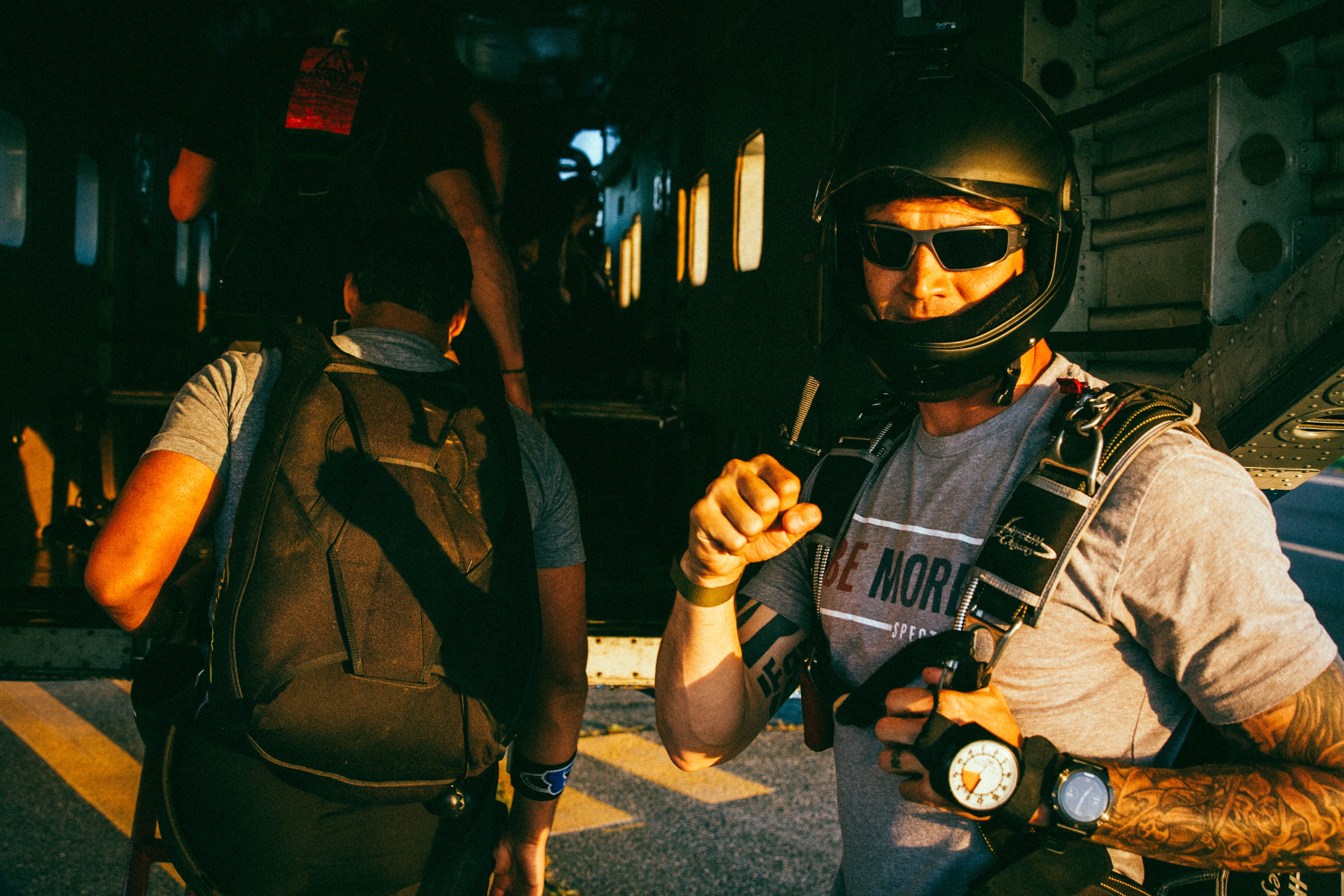 A photo of Jonathan Wilson before he boards a helicopter.