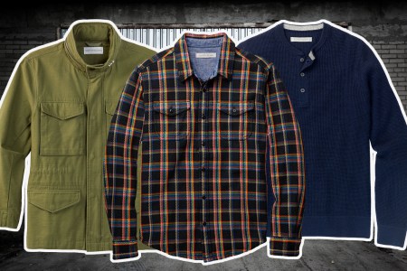 a collage of items from the outerknown warehouse sale on a warehouse background