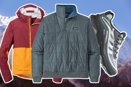 a collage of REI deals on a wintery background