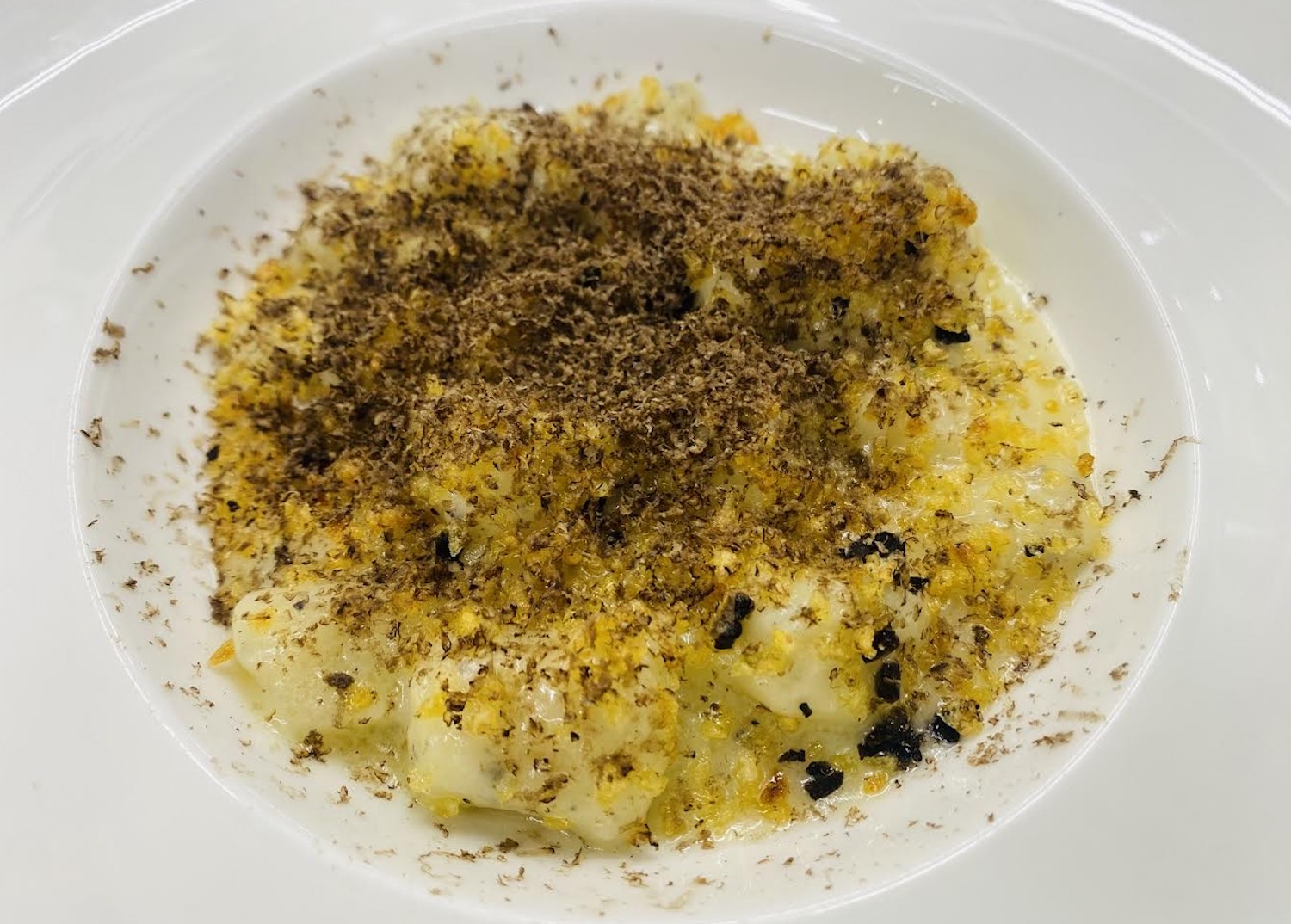 Black Truffle Gnocchi with Potato Crumble