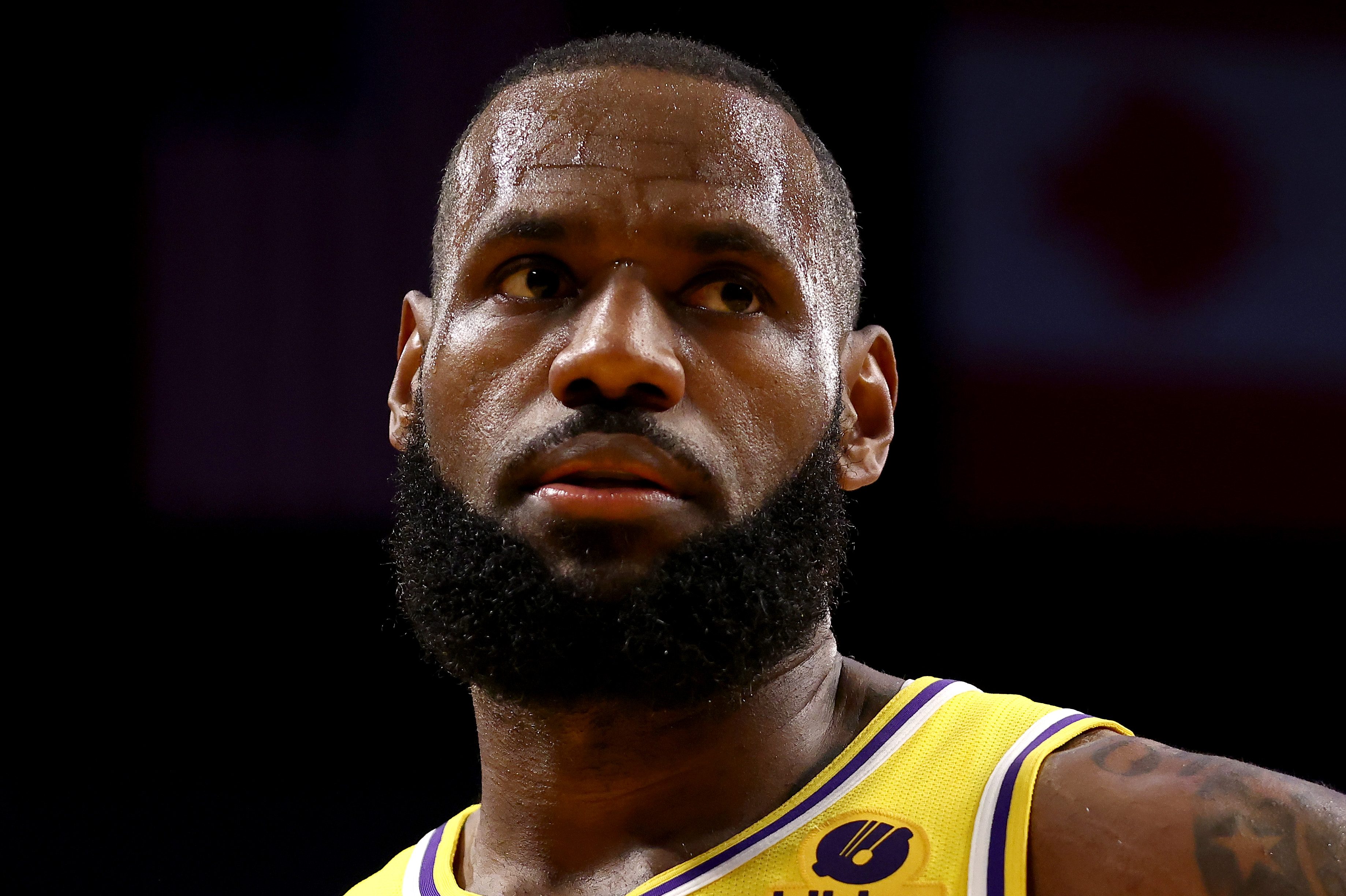LeBron James on the floor for the Lakers in 2023.