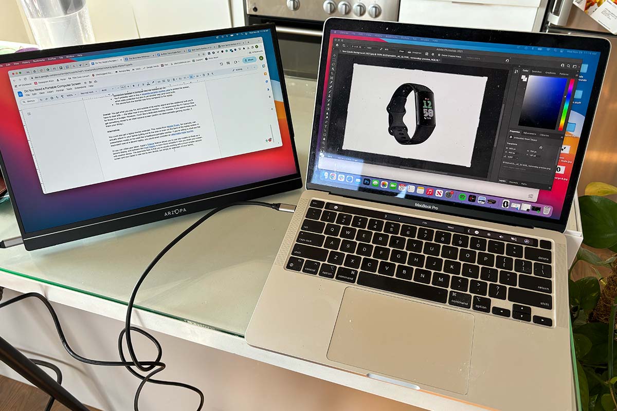 Arzopa Portable Monitor with laptop on a counter