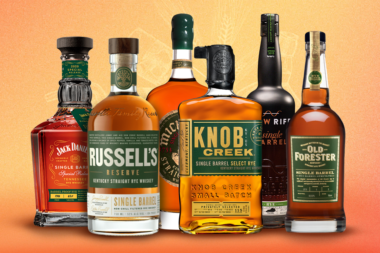 Six bottles of single barrel rye