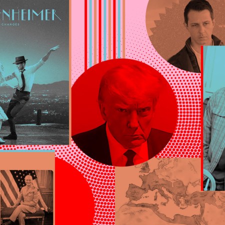 A collage of the best memes of 2023, including Barbenheimer, Donald Trump's mugshot, Kevin James shrugging and Kendall Roy as Ken