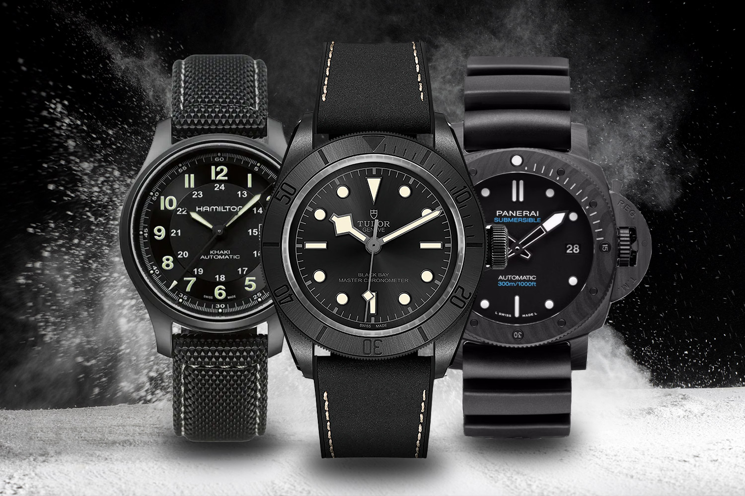 Hamilton Khaki Field Titanium Auto; Tudor Black Bay Ceramic; Panerai Submersible Carbotech