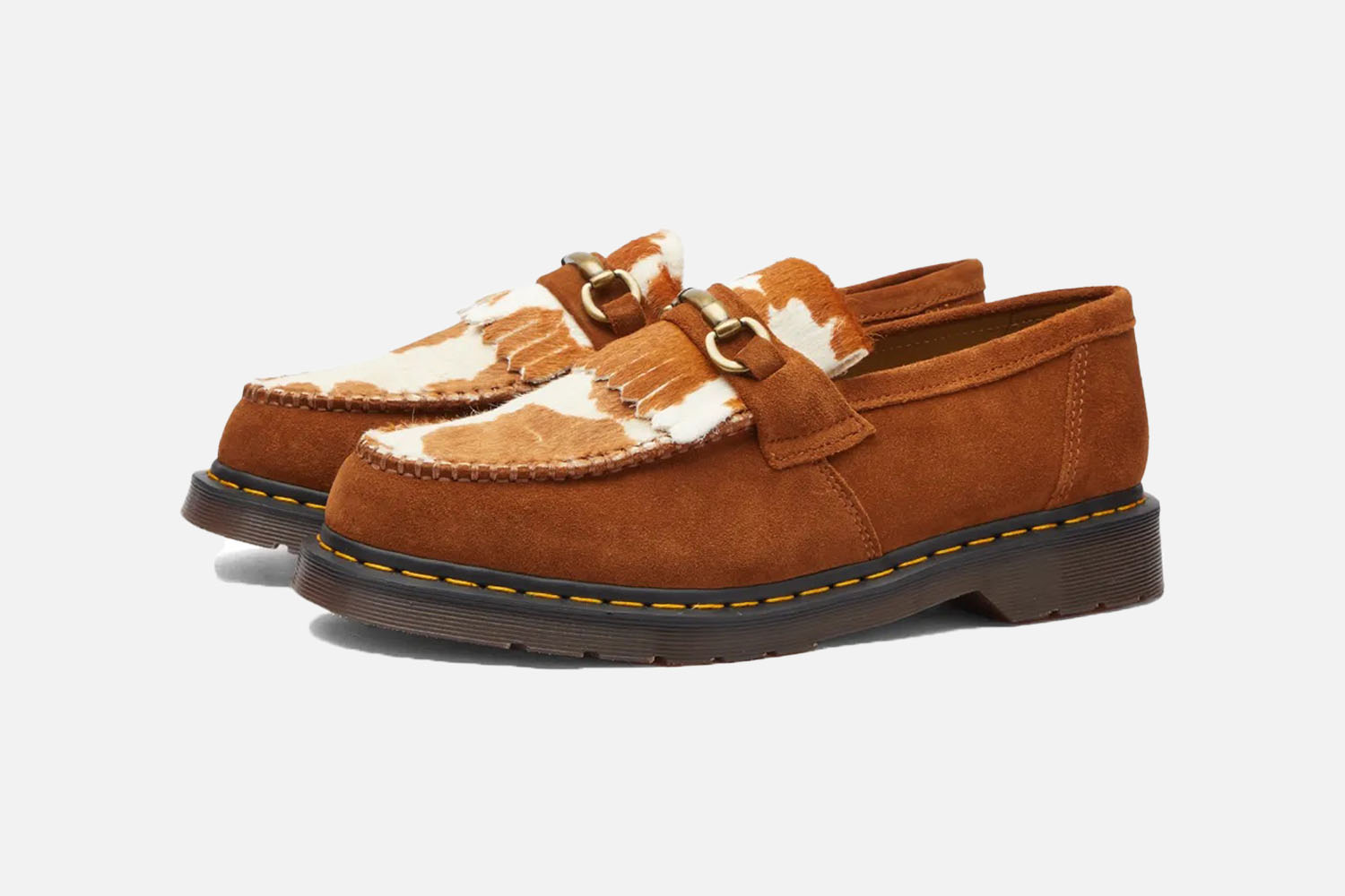 Dr. Martens Adrian Snaffle Cow-Print Kiltie Loafers