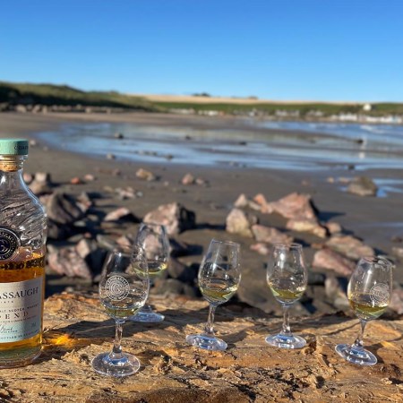 A bottle of Glenglassaugh near the North Sea distillery