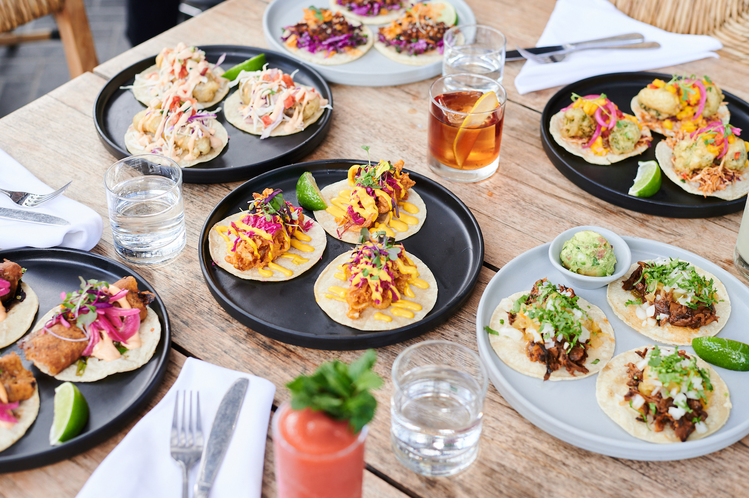 Spread of food and drinks on a table