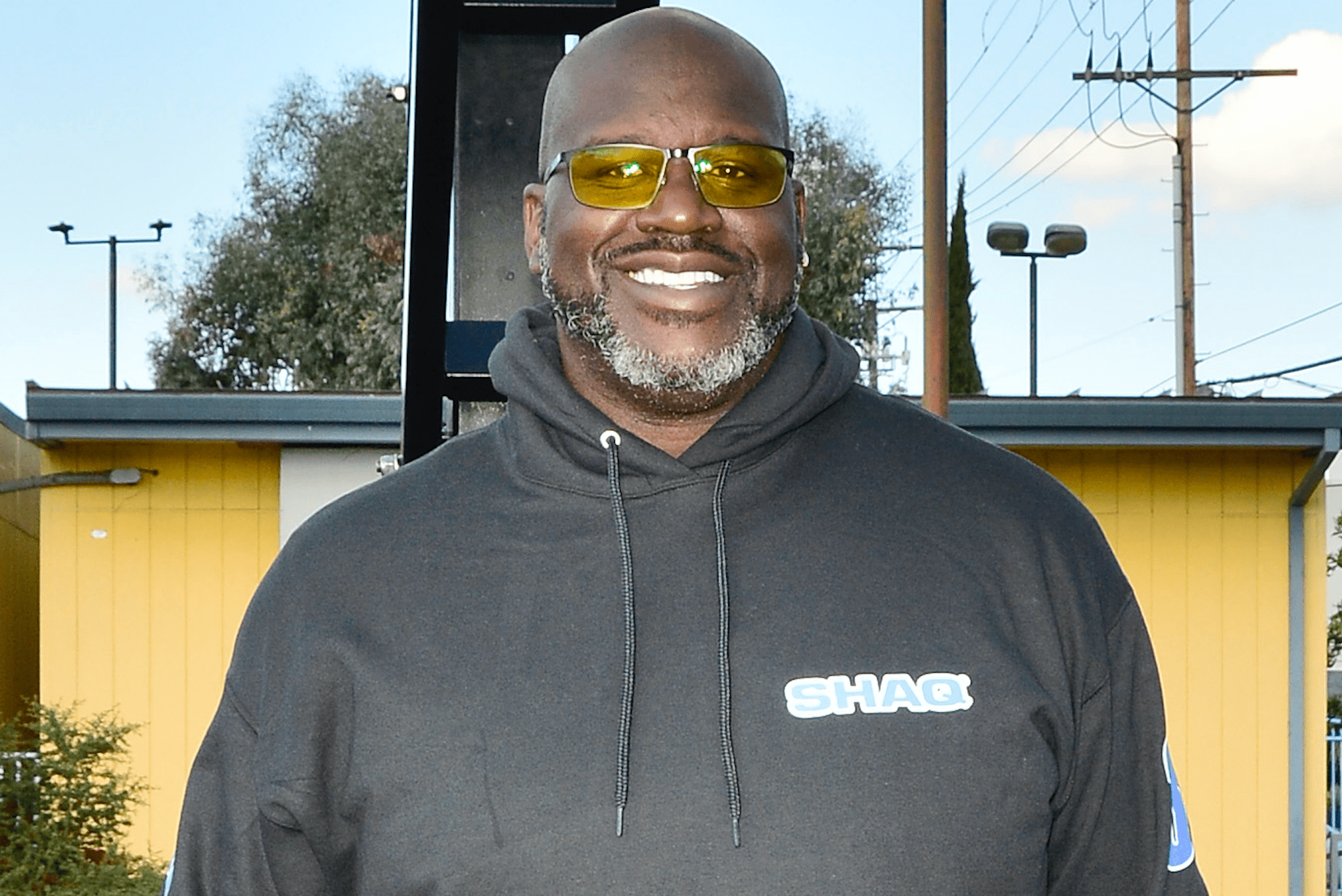 Shaquille O'Neal on a basketball court.