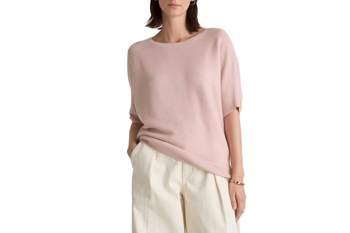 Quince Lightweight Cotton Cashmere Link-Stitch Dolman Sweater