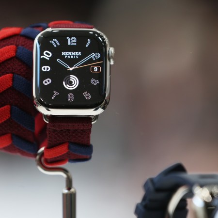 Brand new Apple Watch Series 9 watches are displayed during an Apple event on September 12, 2023 in Cupertino, California.